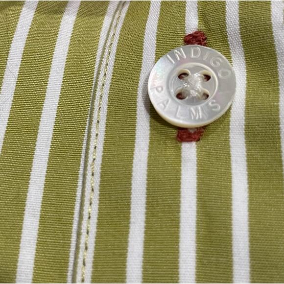 Tommy Bahama Indigo Palms Denim Mens XL Button Up Shirt Chartreuse White Stripes - Picture 8 of 10